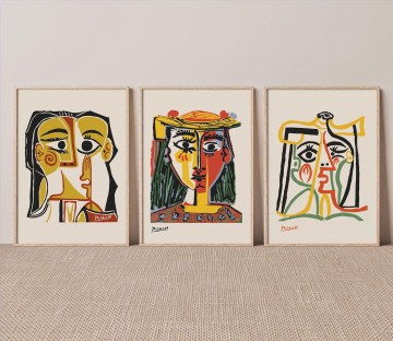 Picasso visage de femme tryptyque art mural minimalisme Peinture à l'huile